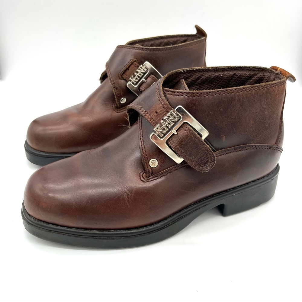 90s Vintage Brown Leather Ankle Boots w/ Buckle Men’s Size 6.5 Karl Kani